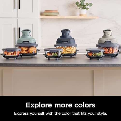 Ninja Crispi Air Fryer, Microwave, Freezer & Dishwasher Safe, Non Toxic Glass Portable Cooking System, 4 QT & 6 Cup Glass Containers with Storage Lids, Easy Meals, Air Fry, Bake, Stone, FN101ST