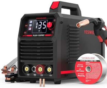 YESWELDER 135Amp MIG Welder,110V Flux Core Welder Flux Core MIG/Lift TIG/Stick 3-in-1 Large LED Digital Display Welding Machine IGBT Inverter Welder FLUX-135PRO
