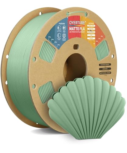 OVERTURE Matte PLA 3D Printer Filament 1.75mm, Matt Surface & Low Warping Filament 1kg Spool (2.2 lbs), Accuracy +/- 0.02 mm, Fit Most FDM Printers (Matte Light Green)