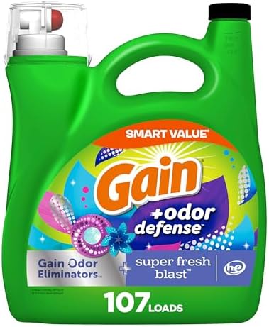 Gain + Odor Defense Liquid Laundry Detergent Super Fresh Blast Scent, HE Compatible, 107 Loads 154 fl oz, Gain Laundry Detergent, Liquid Laundry Detergent