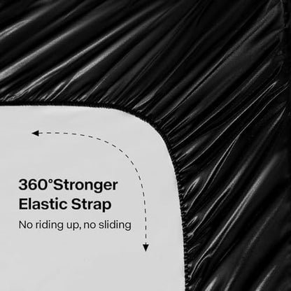 BEDELITE Satin Sheets Queen Size Bed Set, Luxury Soft Black Silky Sheets for Hair and Skin, Similar to Silk Bed Sheets Set 4 Pieces with 1 Deep Pocket Fitted Sheet, 1 Flat Sheet, and 2 Pillowcases