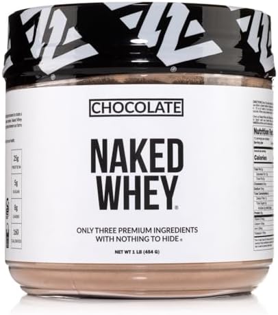 NAKED Chocolate Whey 1LB - All Natural Grass Fed Whey Protein Powder, Organic Cacao, and Coconut Sugar - No GMO, No Soy, and Gluten Free, Aid Growth and Recovery - 12 Servings