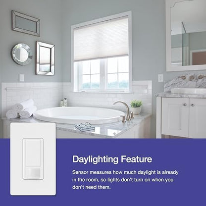 Lutron Maestro Motion Sensor Light Switch Indoor for Bathroom, Garage, Laundry Room, Any Bulbs, Occupancy Vacancy Sensor, Single-Pole, MS-OPS2-WH, White