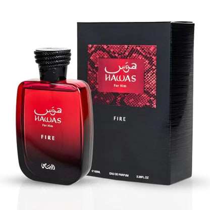 RASASI Hawas Fire For Him Eau De Parfum Spray 100ML (3.4 OZ) Ignite Your Inner Passion With A Bold And Fiery Essence & Experience A Long Lasting, Luxurious Masculine Scent. (PACK OF 3)