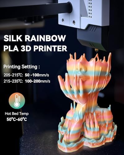 SUNLU Silk Rainbow PLA Filament, Multicolor Silk 3D Printer Filament 1.75mm +/- 0.02mm, Fast Color Change Each 8 Meters, 330 Meters, 1kg/2.2lbs, Silk Rainbow 05(Pale Green-Orange-Light Pink-Yellow)