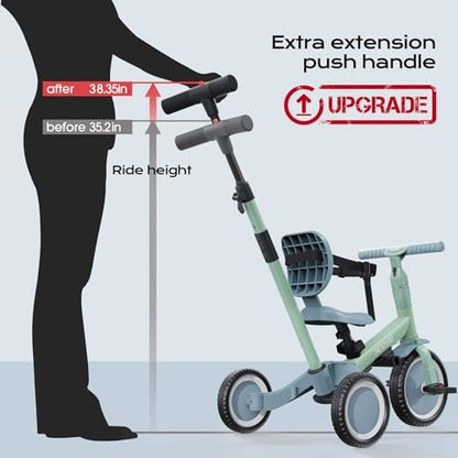 newyoo Toddler Tricycle with Push Handle for 1-3 Year Old, Toddler Bike, Birthday Gifts and Toys for Boys and Girls, 5 in 1 Kids Trike, Convert to Baby Balance Bike, Green, TR007