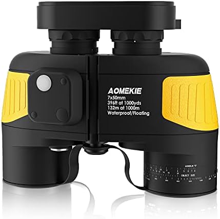 AOMEKIE Marine Binoculars for Adults 7X50 Military Waterproof Binoculars with Illuminated Rangefinder Compass BAK4 Prism IPX7 Fogproof for Boating Navigation Hunting Fishing Water Sports