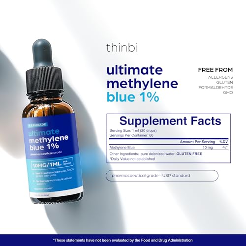 Methylene Blue Pharmaceutical Grade 2oz– USP Grade 1% Solution with Balanced Electrolyte SolutionThird-Party Tested Brain Health Supplement for Humans –No Formaldehyde High Cognitive Support