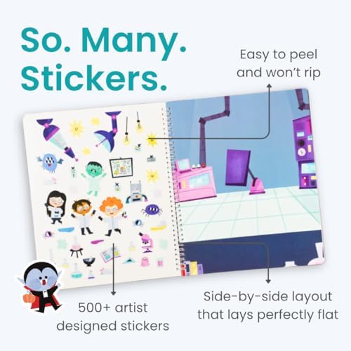 Halloween Sticker Book for Kids 3-5 Spooky, Children's Crafts (500+ Cute Halloween Stickers for Kids & 12 Scenes) Holiday Activity Books, Fall Coloring Book Children Ages 4-8