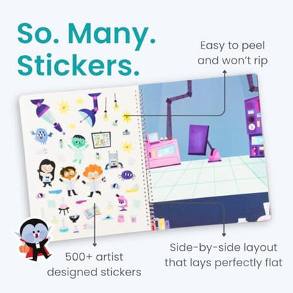 Halloween Sticker Book for Kids 3-5 Spooky, Children's Crafts (500+ Cute Halloween Stickers for Kids & 12 Scenes) Holiday Activity Books, Fall Coloring Book Children Ages 4-8