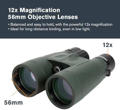 Celestron - Nature DX 12x56 Binoculars – Powerful and Bright for Long-Range Viewing – 56mm Objective Lenses – 12x Magnification – Fully Multi-Coated – Waterproof and Fogproof – Tripod Adaptable