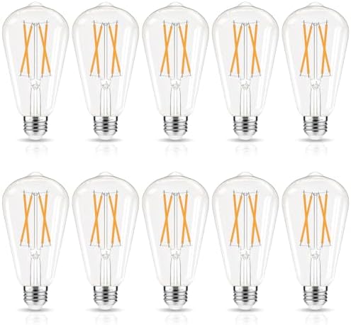 LED Edison Bulbs Dimmable, E26 Bulb 60 watt Equivalent, Soft White 2700K, ST58 Vintage Light Bulbs, 90+ CRI, 6W 600LM, E26 Medium Base, Clear Glass, 10 Pack