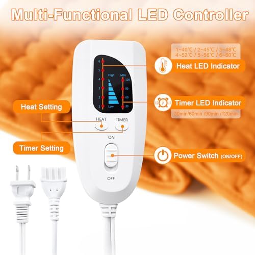 Heating Pad-Electric Heating Pads for Back,Neck,Abdomen,Moist Heated Pad for Shoulder,Knee,Hot Pad for Arms and Legs,Dry&Moist Heat & Auto Shut Off(Orange, 33''×17'')