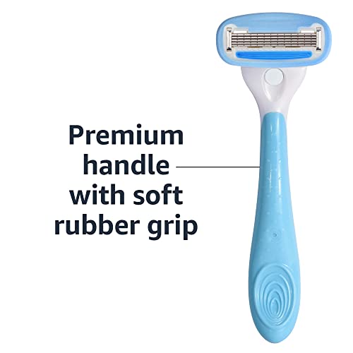 Amazon Basics 5-Blade Razor Handle for Women, Includes 12 Cartridges and Shower Hanger, 14 Piece Set, Blue