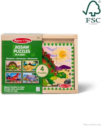 Melissa & Doug Dinosaurs 4-in-1 Wooden Jigsaw Puzzles in a Storage Box (48 pcs) - FSC Certified