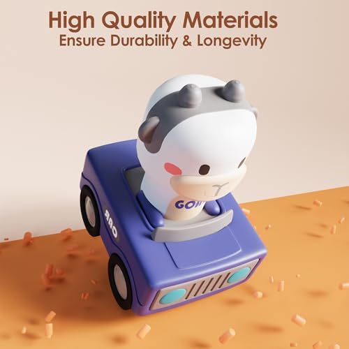 iPlay, iLearn Press to Go Car Toys for Toddlers 1-3, Baby Animal Racing Cars, Infant Play Vehicle Set, Baby Push Go Friction Car Toys for 6-9-12-18 Months, 1st Birthday Gifts for 1-2 Years Old Boys
