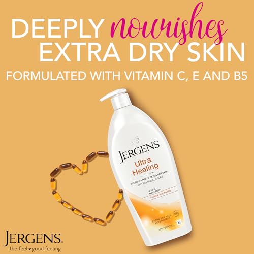 Jergens Ultra Healing Dry Skin Lotion, Hand and Body Moisturizer for Quick Absorption into Extra Dry Skin with Hydralucence Blend, Vitamins C, E and B5, White, 32 oz, Pack of 6