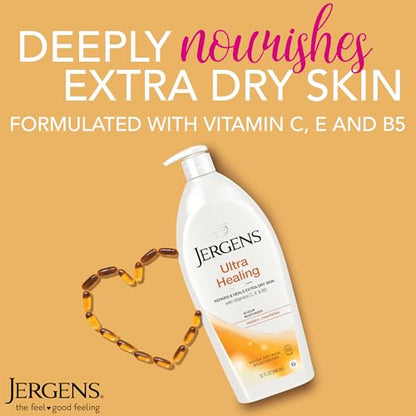 Jergens Ultra Healing Dry Skin Lotion, Hand and Body Moisturizer for Quick Absorption into Extra Dry Skin with Hydralucence Blend, Vitamins C, E and B5, White, 32 oz, Pack of 6