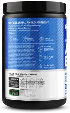 Optimum Nutrition Amino Energy - Pre Workout with Green Tea, BCAA, Amino Acids, Keto Friendly, Green Coffee Extract, Energy Powder - Blueberry Lemonade, 30 Servings (Packaging May Vary)