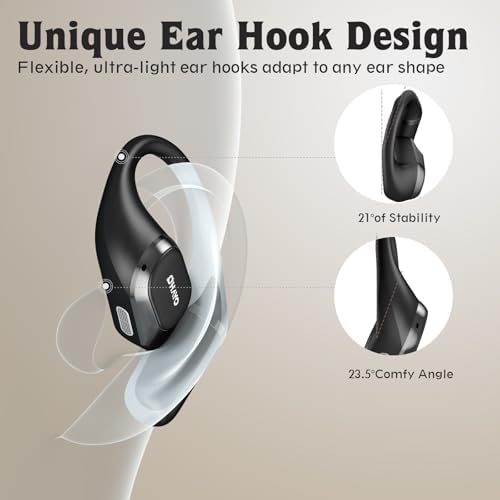 Open Ear Headphones,Over Ear Earbuds with Ergonomic Earhook,Bluetooth Headphones 5.4 with Smart Digital Display,40H Playtime,IPX6 Waterproof,Touch Control Operate Fit Cycling,Running,Workout(Black)