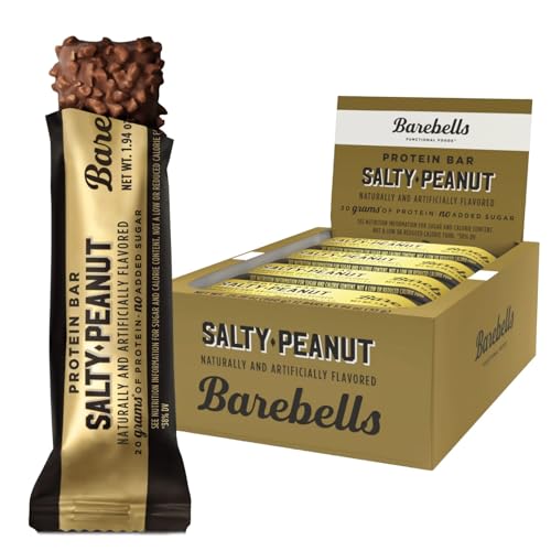Barebells Protein Bars Salty Peanut - 12 Count, 20g High Protein Treats - Chocolate Nutrition Bar with 1g Total Sugars - On-The-Go Breakfast or Post-Workout Snack