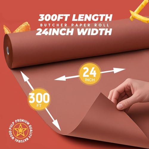 PH PERKHOMY Pink Butcher Paper Roll 24" x 3600" (300') for Smoker BBQ Grilling Smoking Meat Unbleached Uncoated Unwaxed (Pink, 24" x 300')