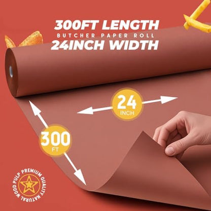 PH PERKHOMY Pink Butcher Paper Roll 24" x 3600" (300') for Smoker BBQ Grilling Smoking Meat Unbleached Uncoated Unwaxed (Pink, 24" x 300')