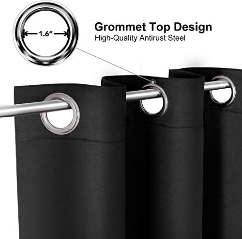 ChrisDowa Grommet Blackout Curtains for Bedroom and Living Room - 2 Panels Set Thermal Insulated Room Darkening Curtains (Black, 42 x 63 Inch)