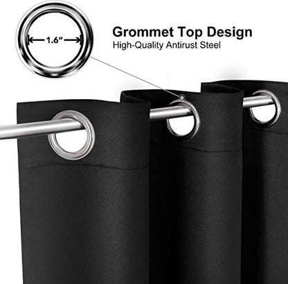 ChrisDowa Grommet Blackout Curtains for Bedroom and Living Room - 2 Panels Set Thermal Insulated Room Darkening Curtains (Black, 42 x 63 Inch)