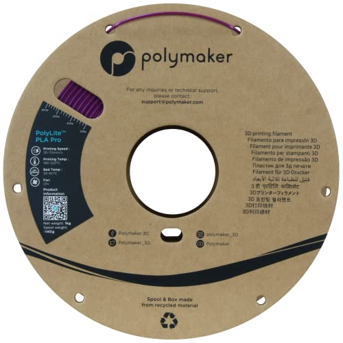 Polymaker PLA PRO Filament 1.75mm 1kg, Tough & High Rigidity Metallic Magenta 3D Printing Filament, PolyLite PLA PRO 3D Printer Filament 1.75mm, Print with Most 3D Printers