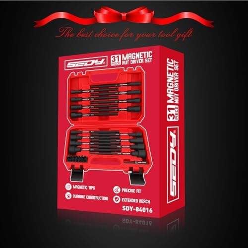 Nut Driver Impact Bit Set - 31-Piece Magnetic Socket Impact Drill Bit Tool Sets Extra Long Hex Nut Setter Driver Holder - Metric SAE Screwdriver Bits 1/4 Drive Shank Adapter Extension