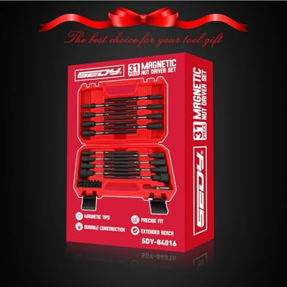 Nut Driver Impact Bit Set - 31-Piece Magnetic Socket Impact Drill Bit Tool Sets Extra Long Hex Nut Setter Driver Holder - Metric SAE Screwdriver Bits 1/4 Drive Shank Adapter Extension