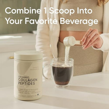 Sports Research Organic Collagen Peptides - Hydrolyzed Type I & III Collagen Protein Powder Made Sustainably from Grass-Fed Cows - Unflavored - 30 Servings