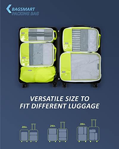 BAGSMART 6 Set Compression Packing Cubes - Lightweight Travel Essentials, Durable Luggage Organizer