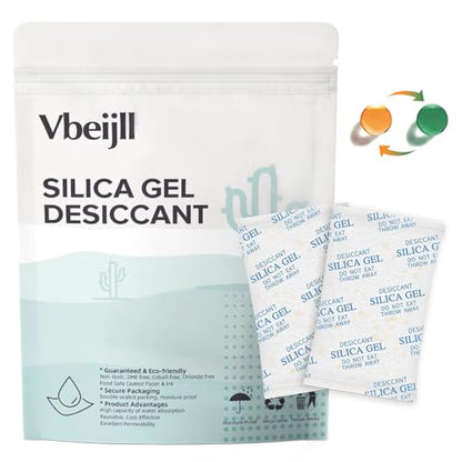 Premium Desiccant Silica Gel Packets with Color Indicating - Rechargeable Moisture Absorbers for Food Grade Silica Packets for Foods, Seeds, 3D Filaments, Electronics, Safes (150, 5 Gram)