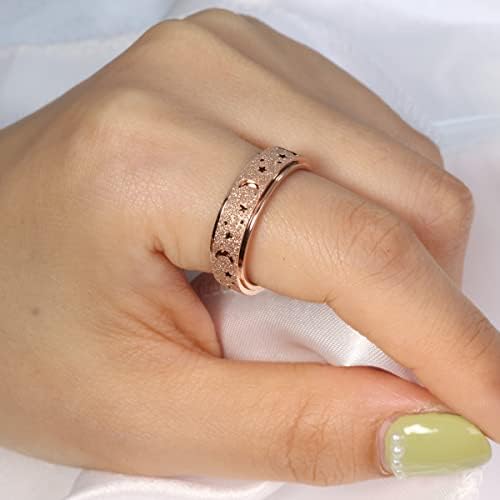 OreilleStar Anxiety Ring for Women Spinner Ring Fidget Ring Fidget Toys Adults Spinner Fidget Rings Stainless Steel Rose Gold Silver Rainbow Size 6