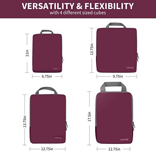 BAGAIL 4 Set/6 Set/8 Set Compression Packing Cubes Travel Accessories Expandable Packing Organizers (Cloth Pattern, 4-Burgundy)