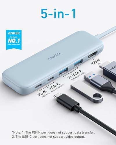 Anker USB C Hub, 5-in-1 USBC to HDMI Hub with 4K Display, 5Gbps USB-C and 2 5Gbps USB-A Data Ports for MacBook Pro, MacBook Air, Dell XPS, Lenovo Thinkpad, HP Laptops and More (Blue)