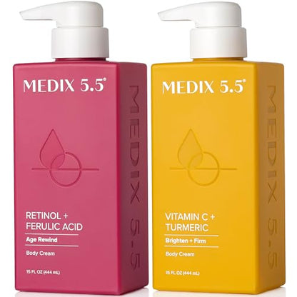 Medix 5.5 Retinol Body Cream + Vitamin C Lotion Anti Aging Moisturizer Skincare Set, Retinol Lotion Targets Wrinkles, Sagging Skin, Crepey Skin, Vitamin C Cream Brightens & Hydrates Dry Skin, Bundle