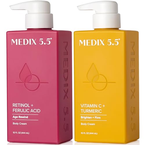 Medix 5.5 Retinol Body Cream + Vitamin C Lotion Anti Aging Moisturizer Skincare Set, Retinol Lotion Targets Wrinkles, Sagging Skin, Crepey Skin, Vitamin C Cream Brightens & Hydrates Dry Skin, Bundle