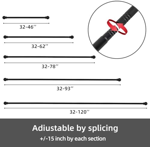 Curtain Rods for windows 28-78 inch, 5/8 inch Decorative Matte Black Splicing Heavy Duty Metal Curtain Rod set with Brackets
