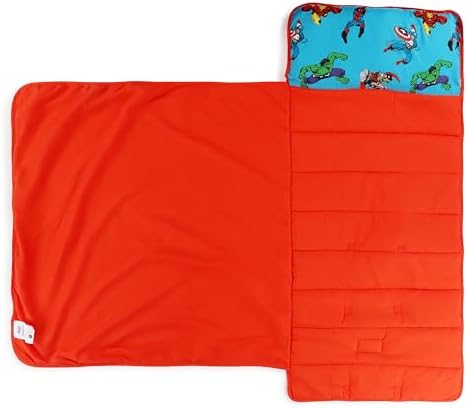 Jay Franco Toddler Nap Mat with Built-in Pillow and Blanket - Soft 46 x 20-inch Microfiber Kids Sleeping Bag for School or Sleepover, Blue - Marvel Comics