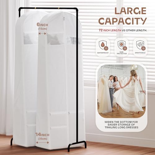 72inches Garment Bag with Zipper Pocket, Wedding Dress Bag for Gowns Long, White