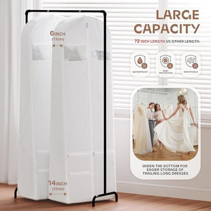 72inches Garment Bag with Zipper Pocket, Wedding Dress Bag for Gowns Long, White