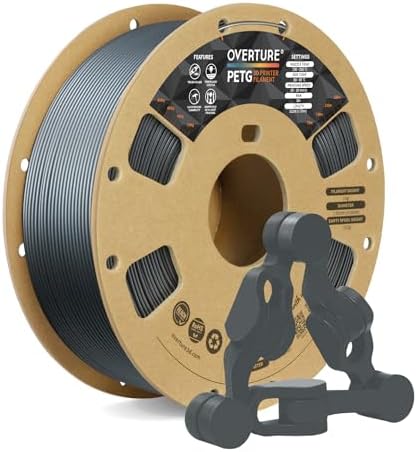 OVERTURE PETG 3D Printer Filament 1.75mm, Neatly Wound Durable PETG 1kg Spool (2.2lbs), Strong Toughness Filament, Dimensional Accuracy +/- 0.02mm, Fit Most FDM Printers (Space Gray)