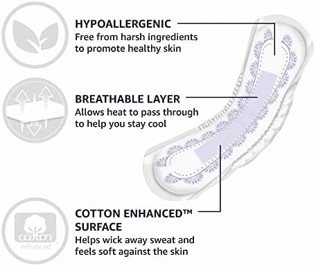 Amazon Basics Incontinence Pads for Women, Bladder Control, Postpartum, Overnight Absorbency, Unscented, 60 Count (2 Packs of 30)