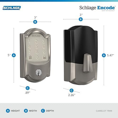 Schlage Encode Smart WiFi Deadbolt Lock for Front Door - Keyless Entry with App or Touchscreen - Works with Alexa, Hey Google, & Airbnb - Create Codes for Guests - Satin Nickel Silver