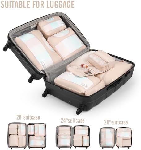 Veken 8 Set Packing Cubes for Travel, Beach Vacation Essentials Accessories for Cruise Ship, Suitcase Organizer Bags for Luggage with Hanging Toiletry & Shoe Bag, Birthday Gifts for Women Mom Her