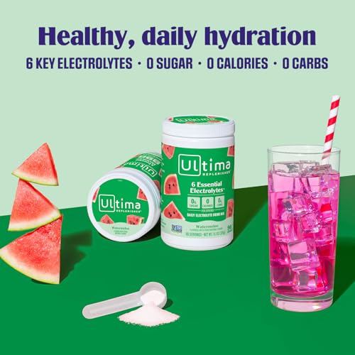 Ultima Replenisher Daily Electrolyte Powder Drink Mix – Sugar Free – Watermelon, 90 Servings – Hydration Powder with 6 Key Electrolytes and Trace Minerals – Keto Friendly, Vegan, Non-GMO