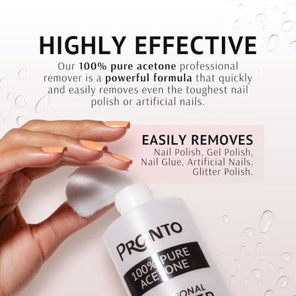 Pronto Pure Acetone 16 oz Nail Polish Remover Gel NailKit, Acrylic Nail Kit Including Cuticle pusher, Nail File, Nail Buffer, and Nail scraper- Ideal For Gel Nail Polish & Dip Powder Removal